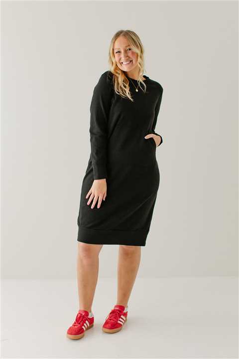 Cotton Blend Sweatshirt Dress Black