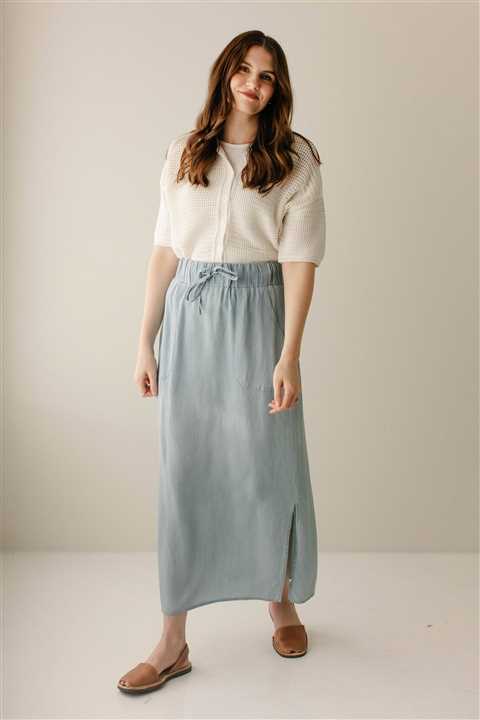 Chambray Maxi Skirt in Light Wash