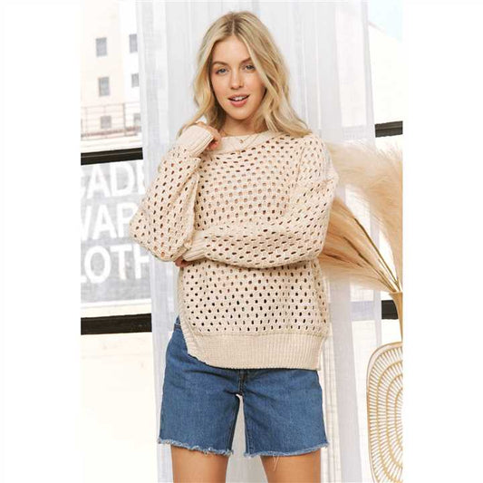 Cropped Crochet Pullover Sweater