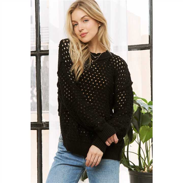 Cropped Crochet Pullover Sweater