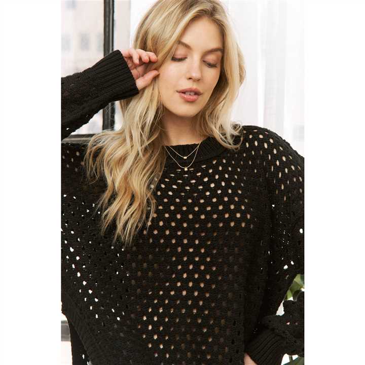 Cropped Crochet Pullover Sweater