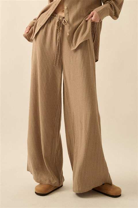 Striped Drawstring Wide-Leg Pocket Pants