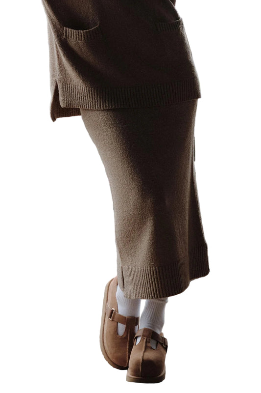 Textured Knit Drawstring Midi Sweater Skirt