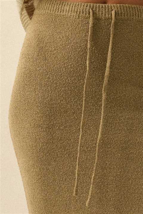 Textured Knit Drawstring Midi Sweater Skirt