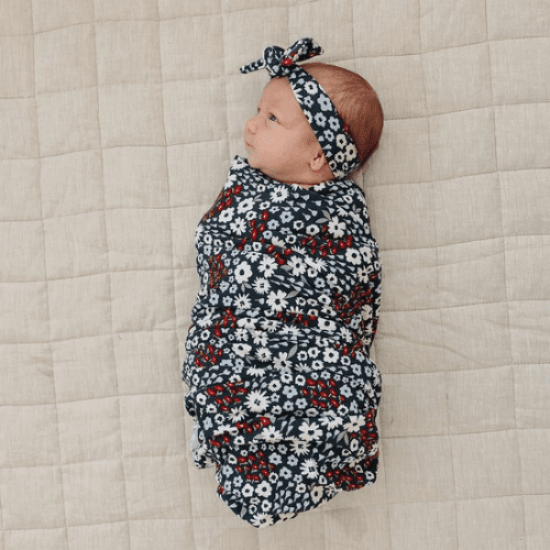 Americana Floral Ribbed Bamboo Stretch Swaddle - Market 12