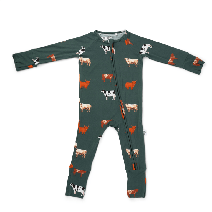 Bamboo 2 - Way Convertible Zip Romper Green Cow - Market 12