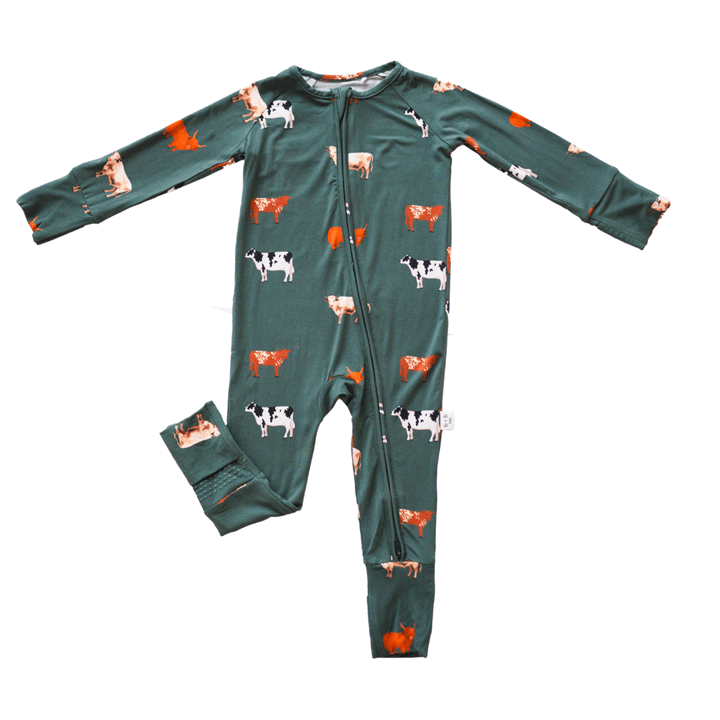 Bamboo 2 - Way Convertible Zip Romper Green Cow - Market 12