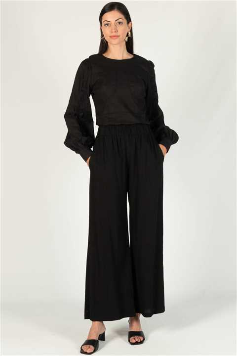 Black Linen P. CILL Wide Leg Pants - Market 12