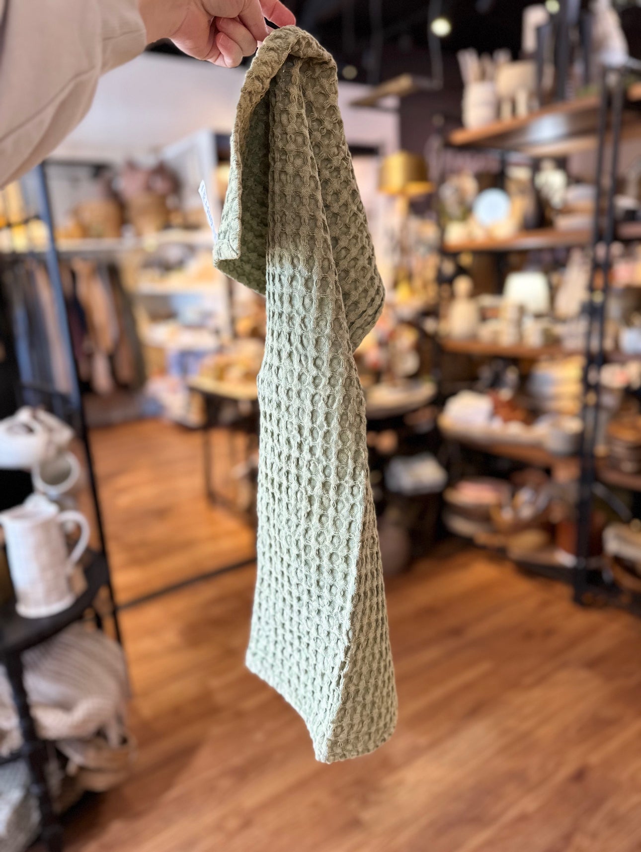 Bloomingville Stonewashed Cotton Waffle Weave Tea Towel, Green - Market 12