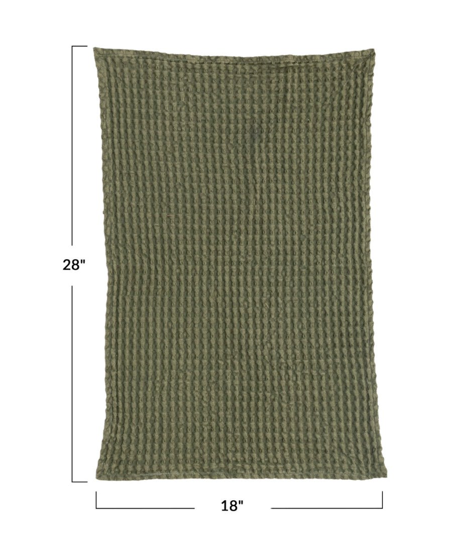 Bloomingville Stonewashed Cotton Waffle Weave Tea Towel, Green - Market 12