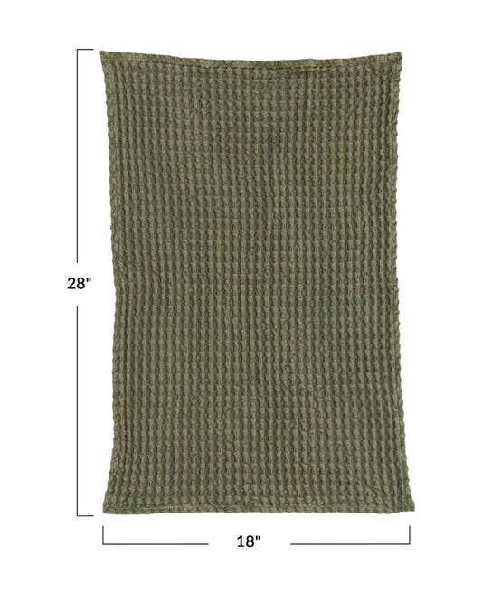 Bloomingville Stonewashed Cotton Waffle Weave Tea Towel, Green - Market 12