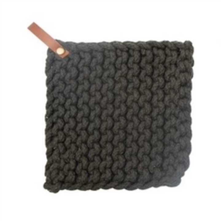 Blue Crocheted Pot Holder with Leather Loop - Market 12