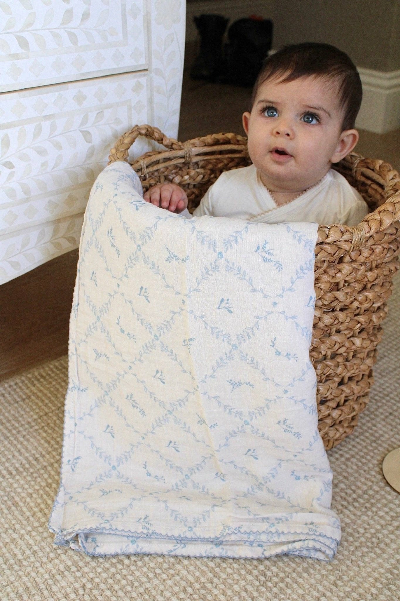 Blue Lattice Muslin Blanket - Market 12