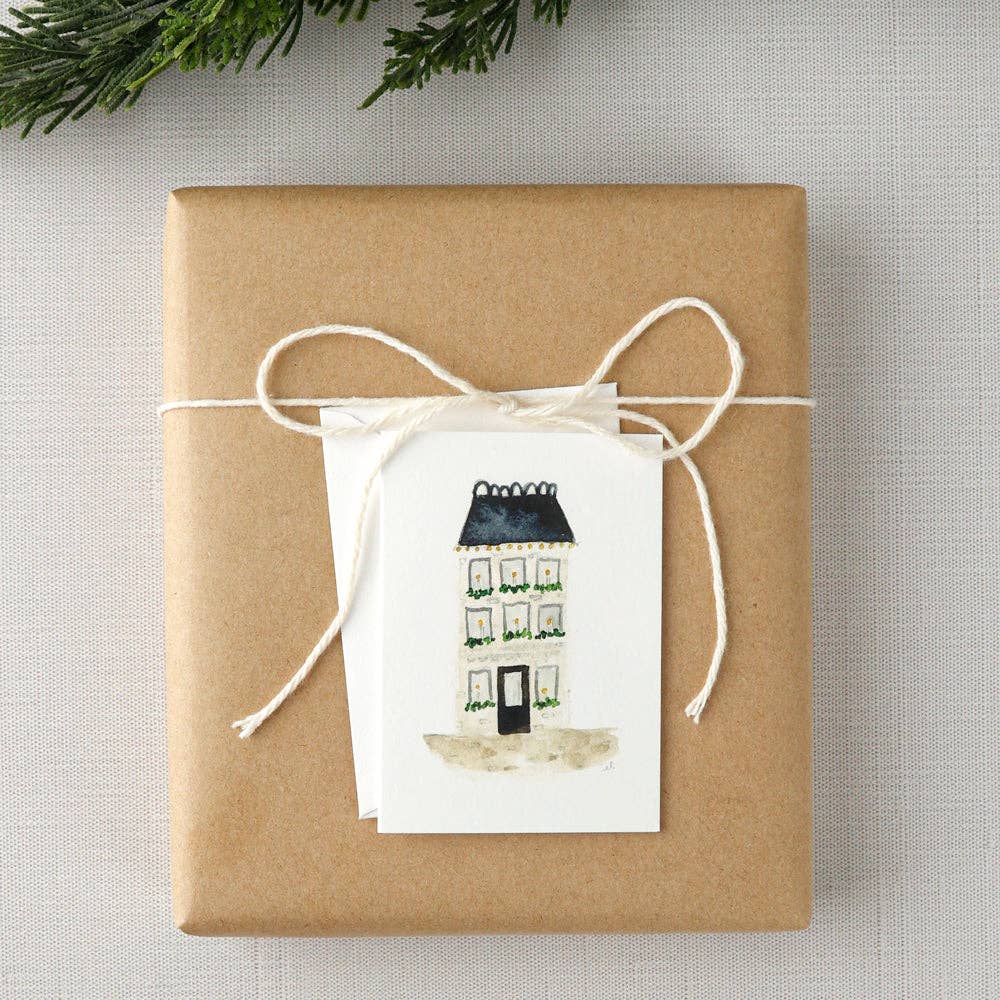 Blue roof house mini notecard - Market 12