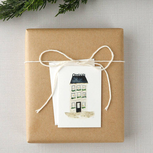 Blue roof house mini notecard - Market 12