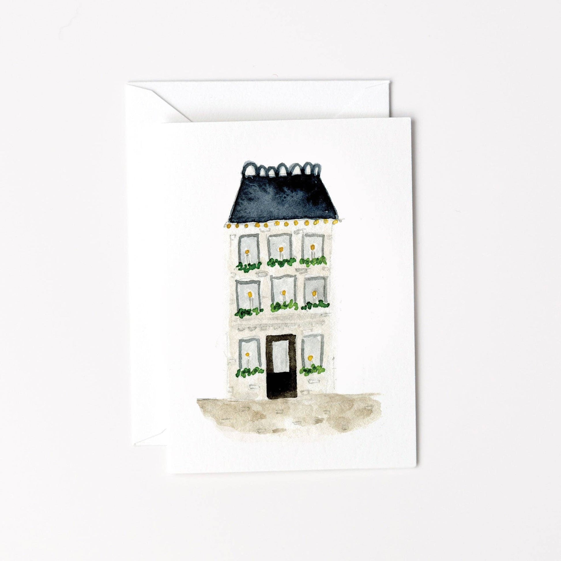 Blue roof house mini notecard - Market 12