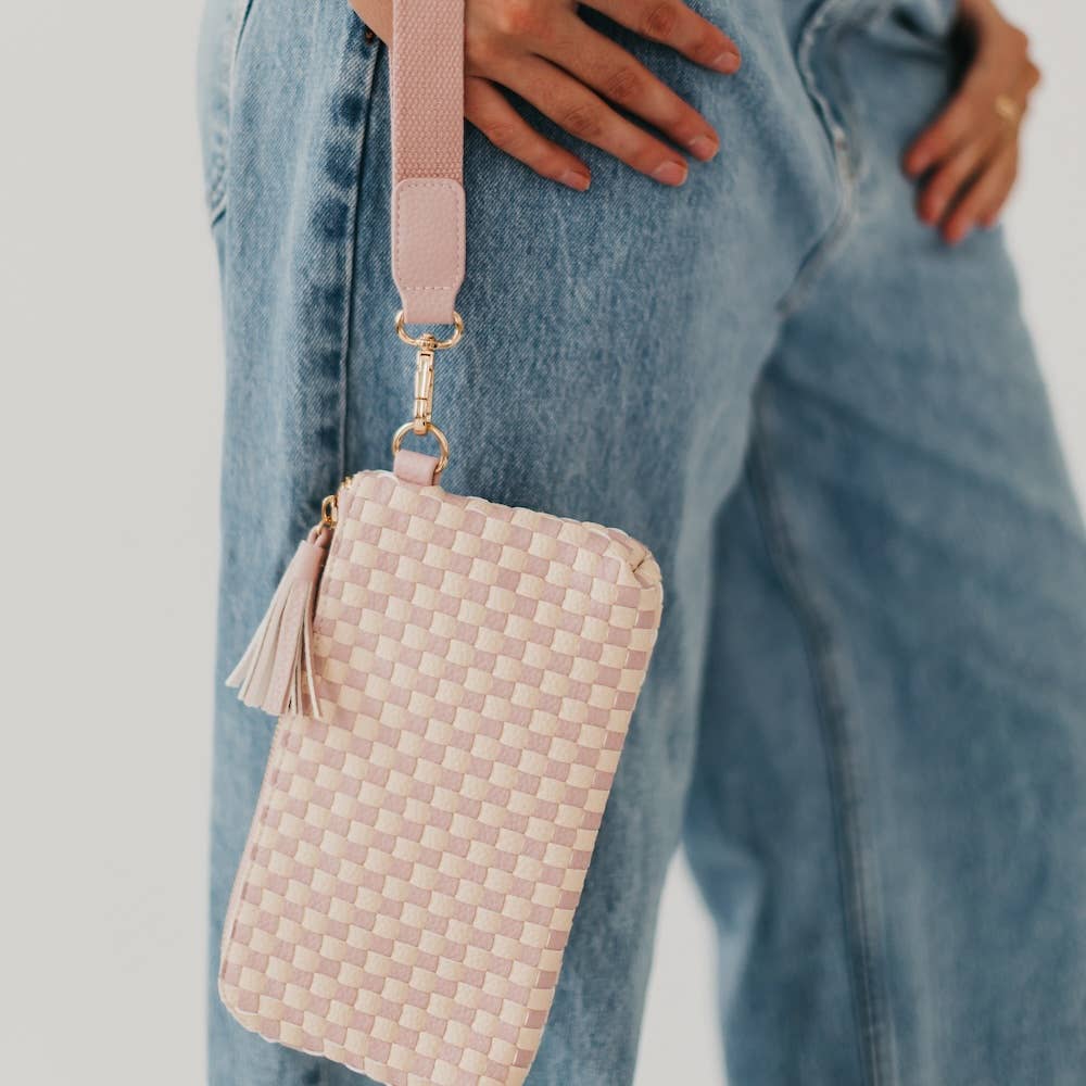 Brown Checkered Emma Woven Clutch Wristlet - Market 12