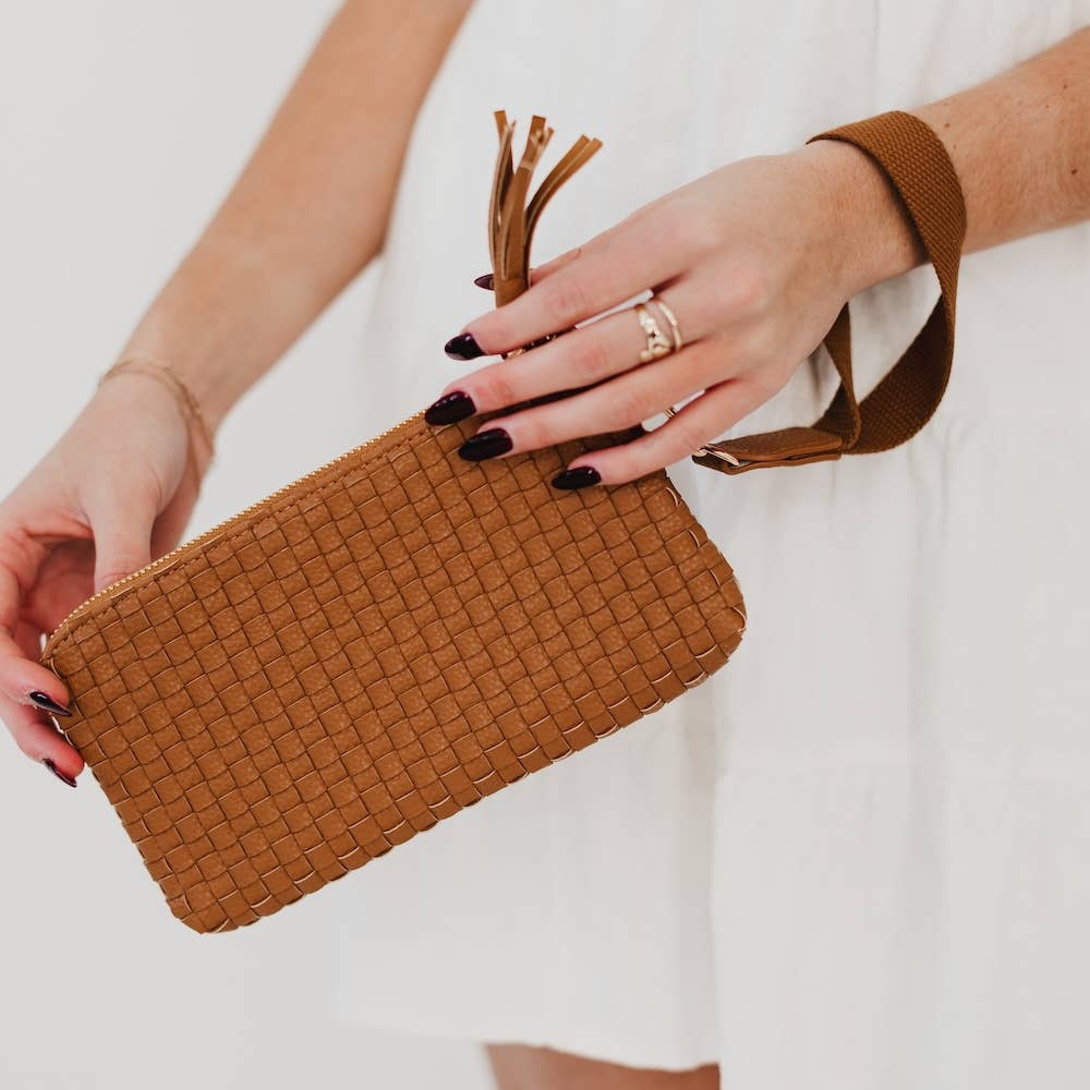 Brown Checkered Emma Woven Clutch Wristlet - Market 12