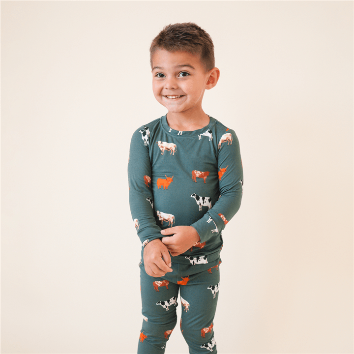 Bug + Bean Bamboo 2 - Piece Toddler Pajama Set | Green Cow - Market 12