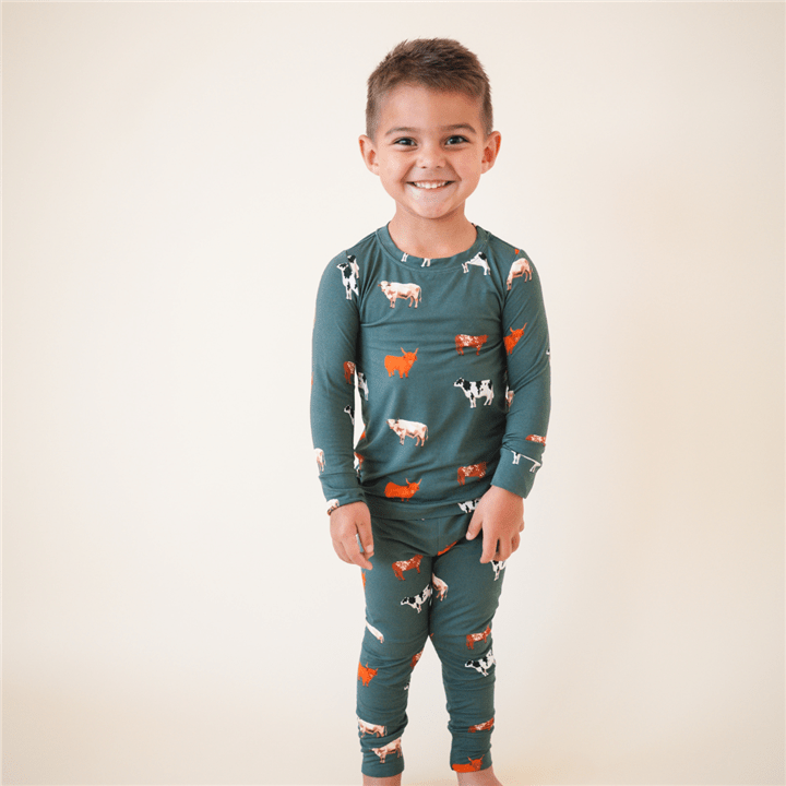 Bug + Bean Bamboo 2 - Piece Toddler Pajama Set | Green Cow - Market 12