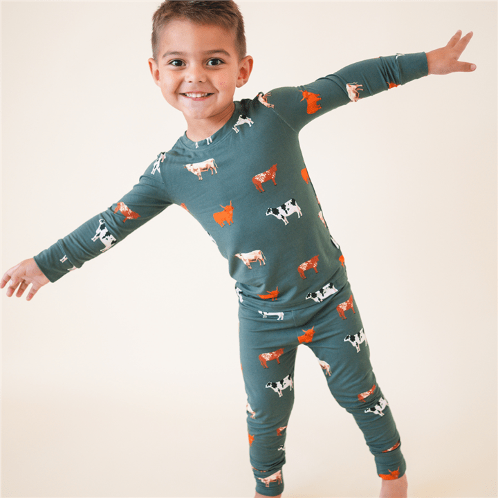 Bug + Bean Bamboo 2 - Piece Toddler Pajama Set | Green Cow - Market 12