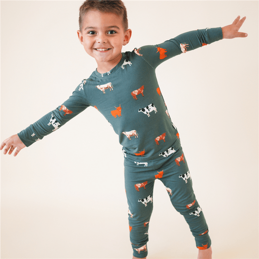 Bug + Bean Bamboo 2 - Piece Toddler Pajama Set | Green Cow - Market 12