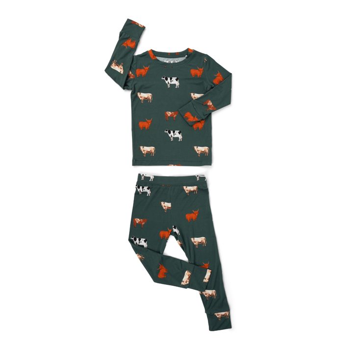Bug + Bean Bamboo 2 - Piece Toddler Pajama Set | Green Cow - Market 12