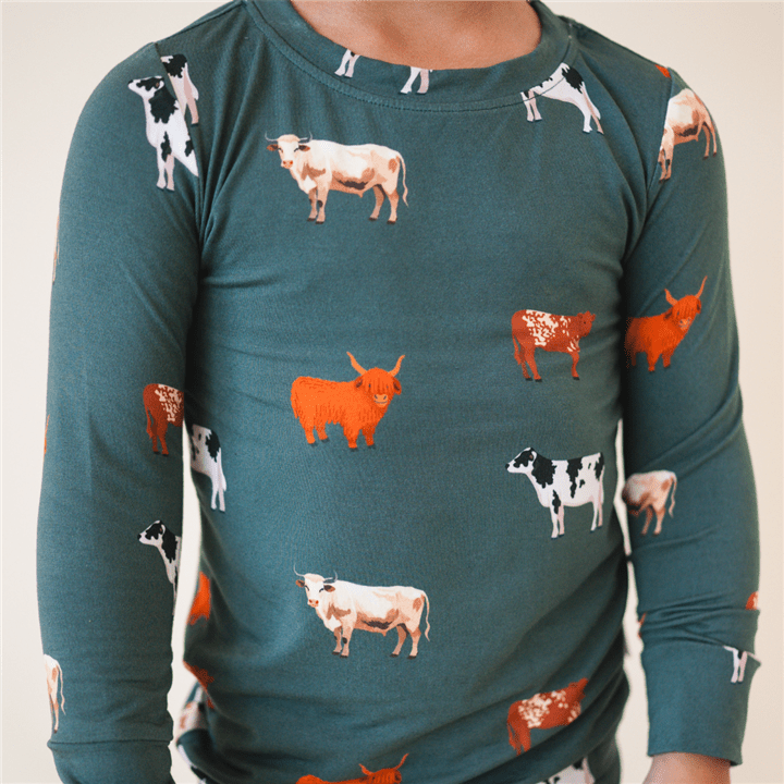 Bug + Bean Bamboo 2 - Piece Toddler Pajama Set | Green Cow - Market 12