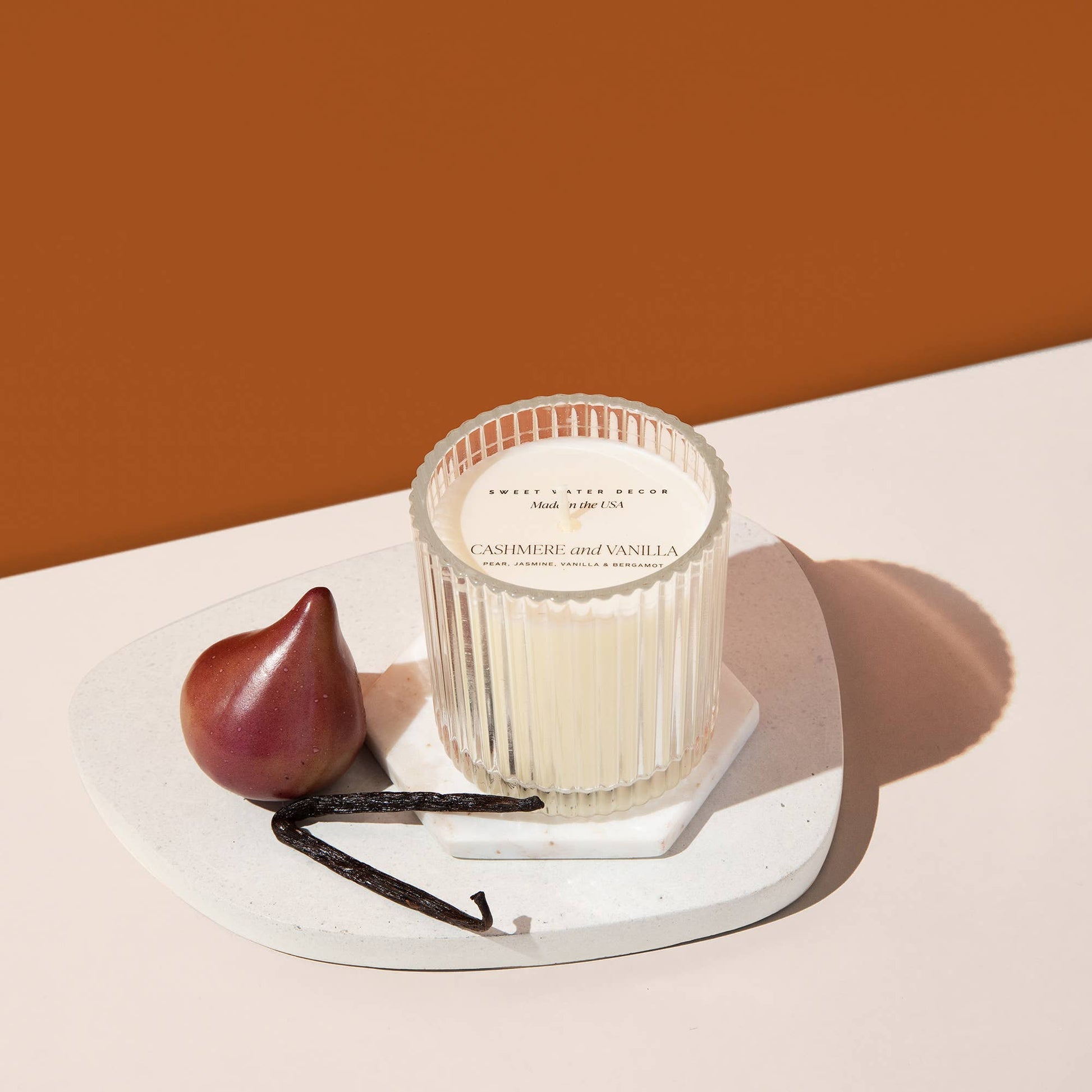 Cashmere and Vanilla 12 oz Soy Candle, Fluted Ribbed Jar - Market 12