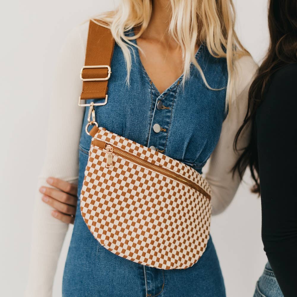 Checkered Brown Westlyn Woven Bum Bag - Market 12