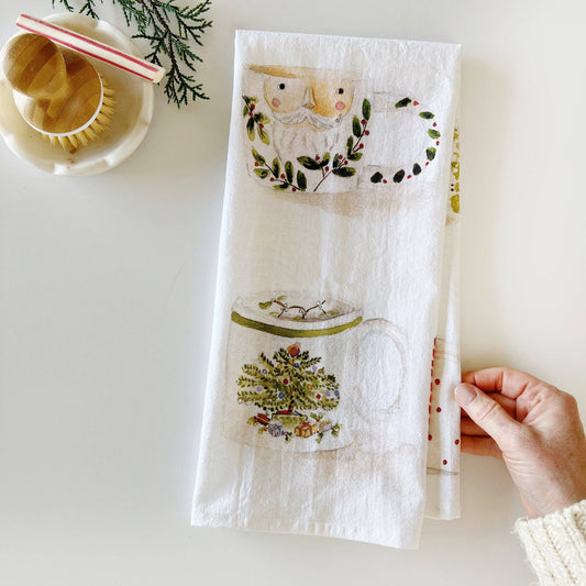 Christmas mugs tea towel - Market 12