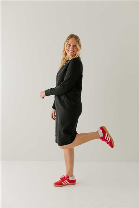 Cotton Blend Sweatshirt Dress Black - Market 12
