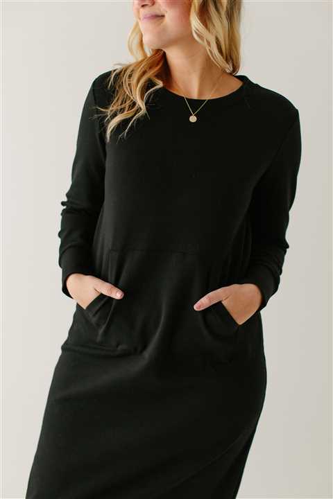 Cotton Blend Sweatshirt Dress Black - Market 12