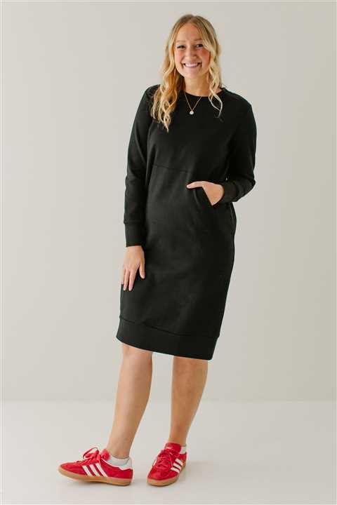 Cotton Blend Sweatshirt Dress Black - Market 12