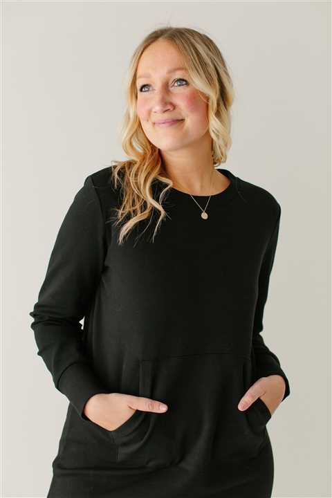 Cotton Blend Sweatshirt Dress Black - Market 12