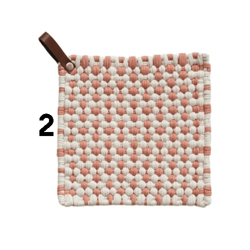 Cotton Crocheted Pot Holder w/ Leather Loop, 4 Styles - Market 12