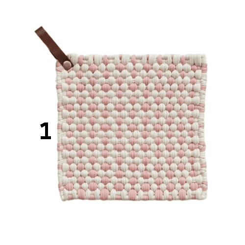 Cotton Crocheted Pot Holder w/ Leather Loop, 4 Styles - Market 12