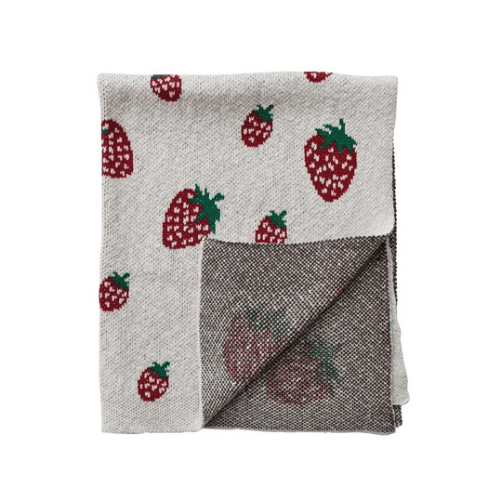 Cotton Knit Baby Blanket with Strawberries, Cream Color, Red & - Market 12
