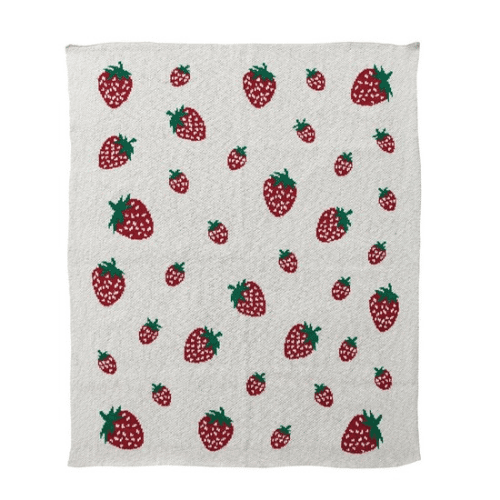 Cotton Knit Baby Blanket with Strawberries, Cream Color, Red & - Market 12