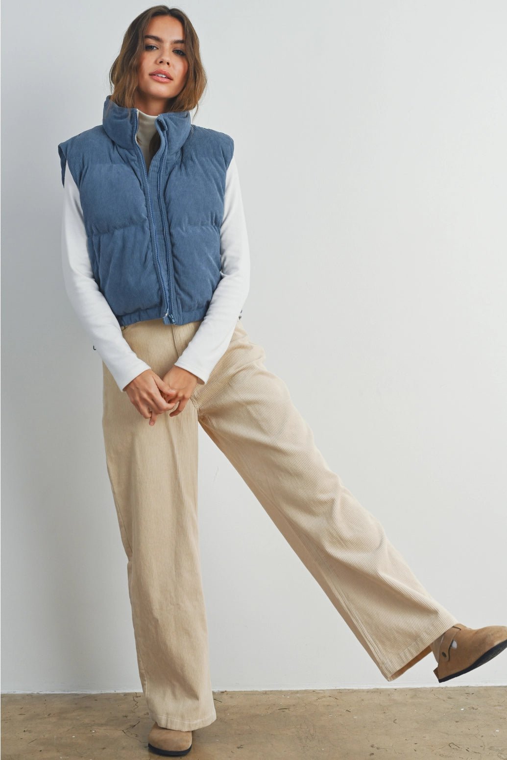 DENIM / TAUPE ADORE ME CORDUROY PUFFER VEST - Market 12