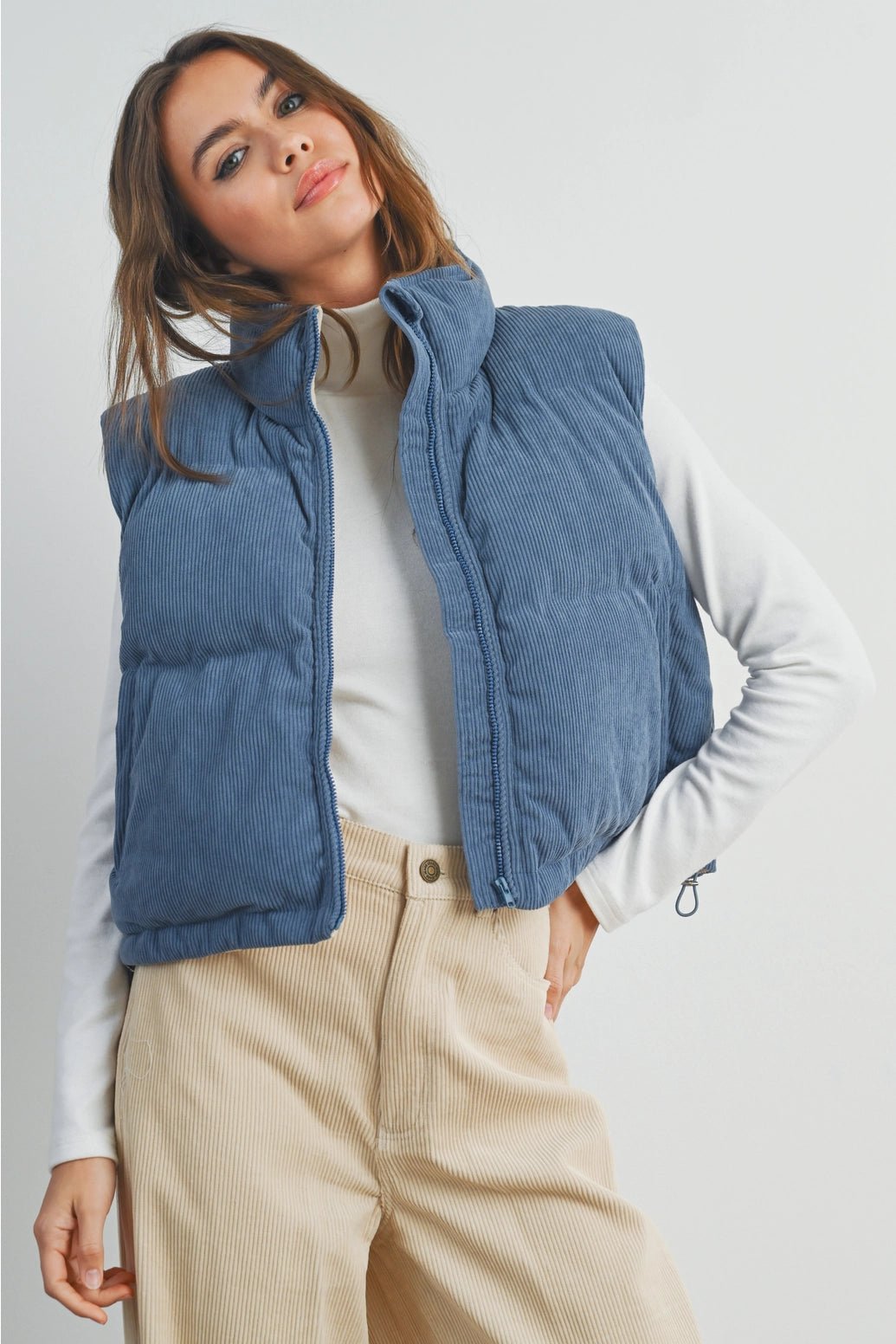 DENIM / TAUPE ADORE ME CORDUROY PUFFER VEST - Market 12