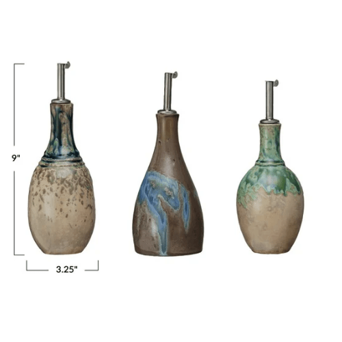 DF9605A 3 - 1/4"Rnd x 9"H Stoneware Oil Cruet w Stopper - Market 12