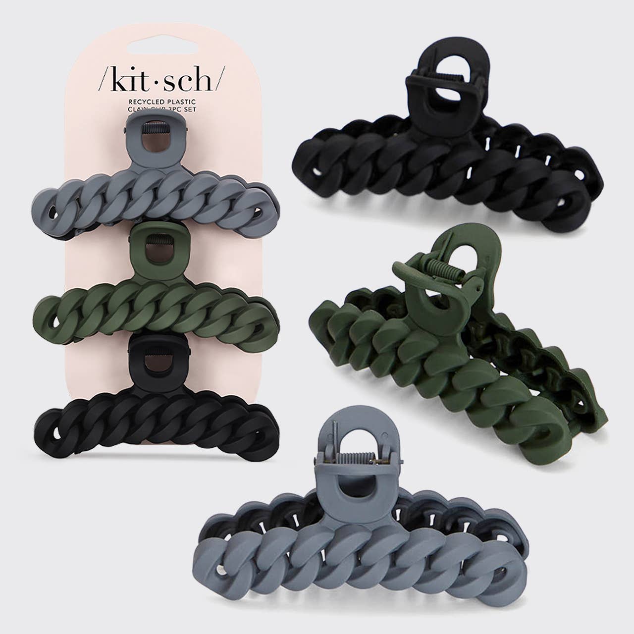Eco - friendly Chain Claw Clip 3pc Set - Black/Moss - Market 12