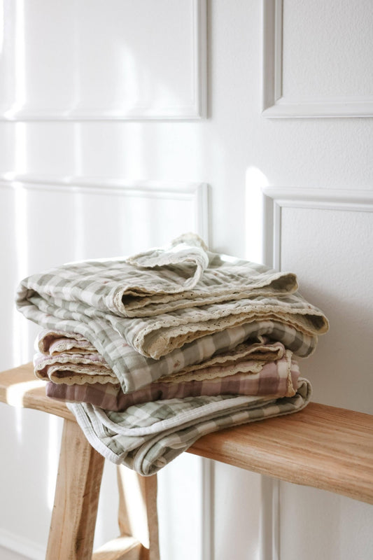 Evergreen Gingham 6 Layer Gauze Blanket - Market 12