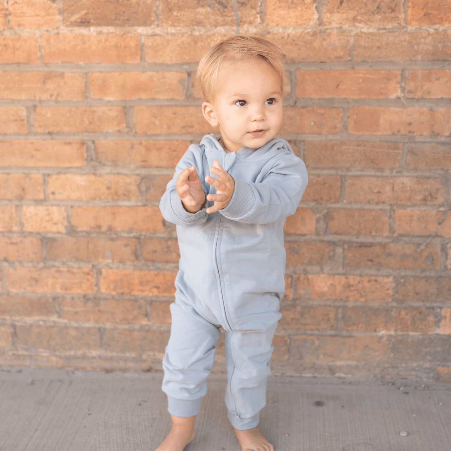French Terry Hoodie Romper | Dusty Blue - Market 12