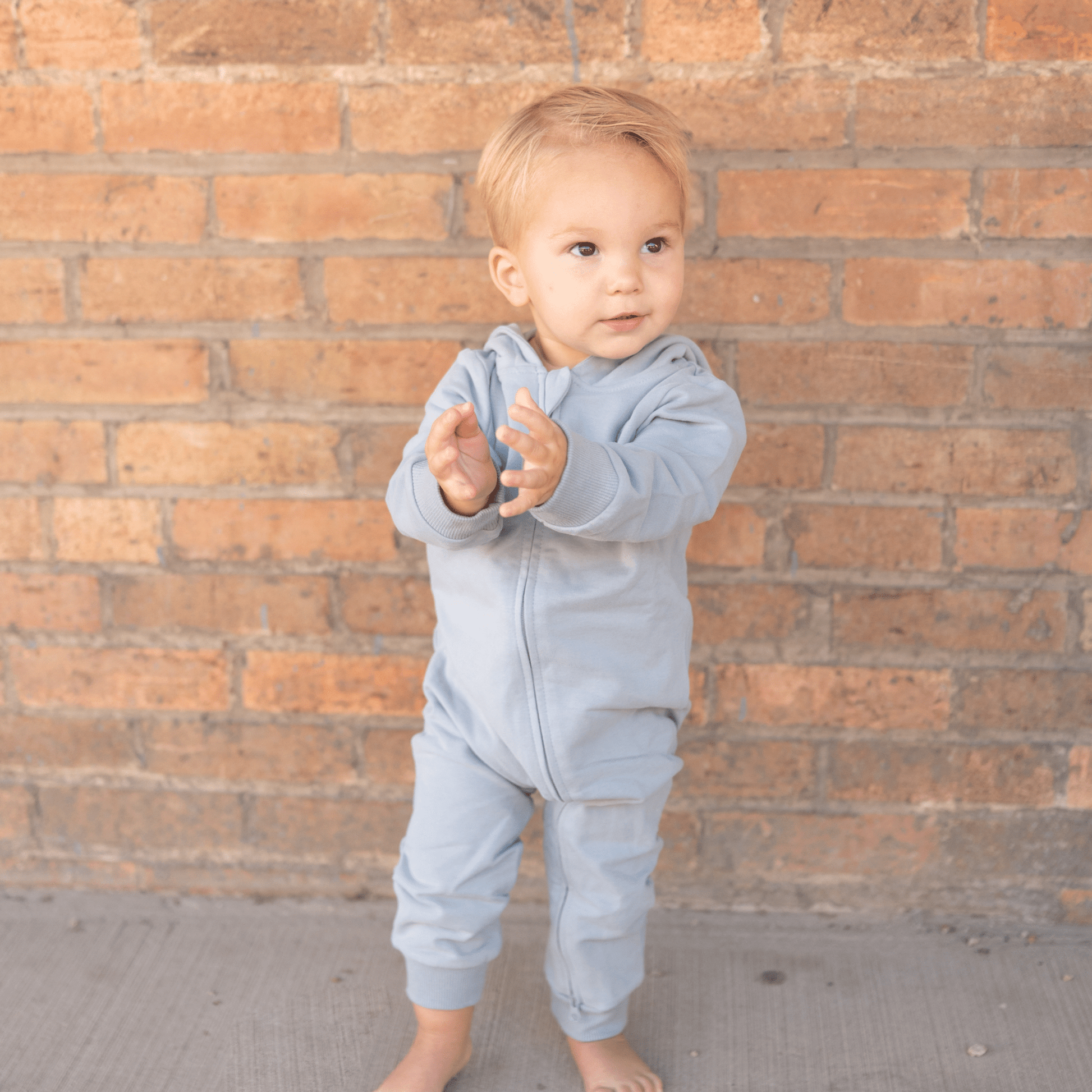 French Terry Hoodie Romper | Dusty Blue - Market 12