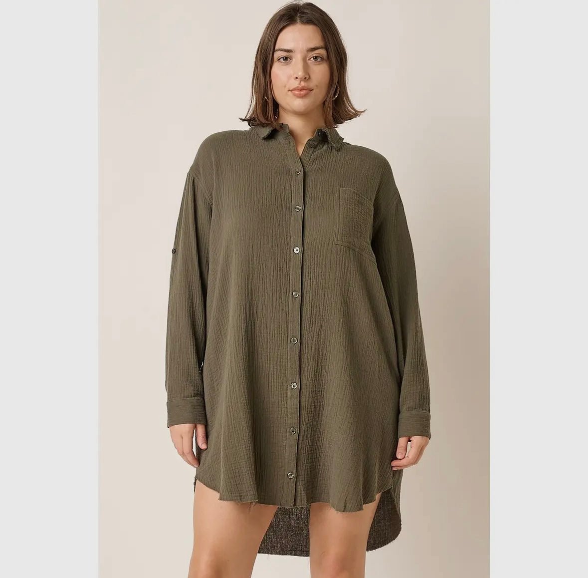 Gauze Oversized Long sleeve shirt dress - Market 12