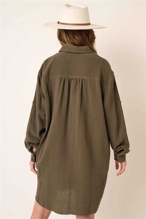 Gauze Oversized Long sleeve shirt dress - Market 12