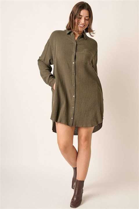 Gauze Oversized Long sleeve shirt dress - Market 12