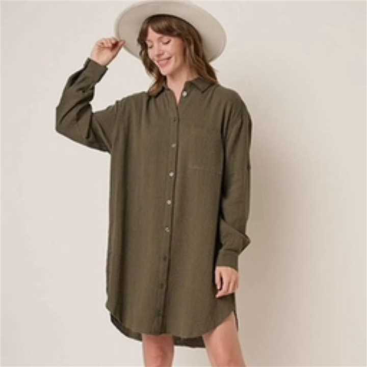 Gauze Oversized Long sleeve shirt dress - Market 12